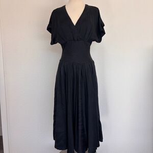 Silk Studio Womens Vintage 90s Midi Dress 8 Black Basque Waist Button Back Silk